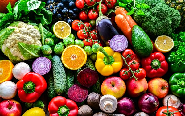 Fresh Raw Vegetables And Fruits.