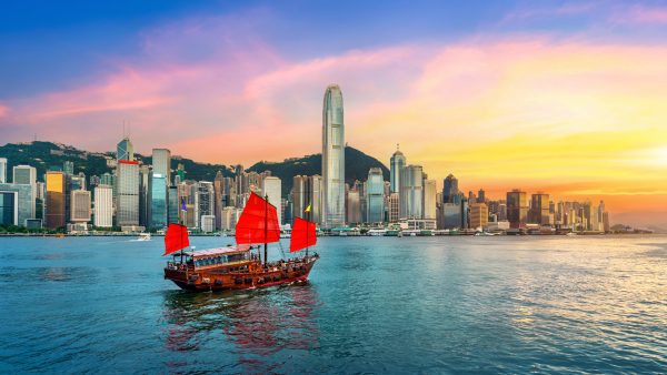 Colourful red ship in Hong Kong