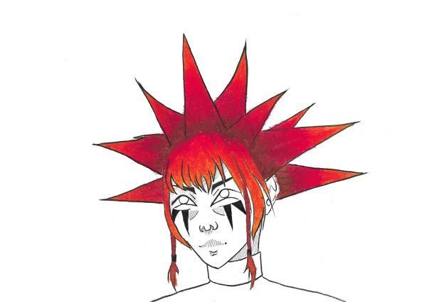 Red crest punk figure